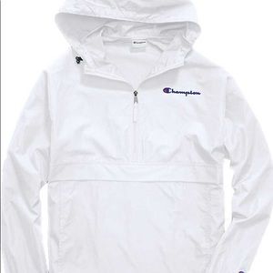 White Champion windbreaker. Size, men’s medium.